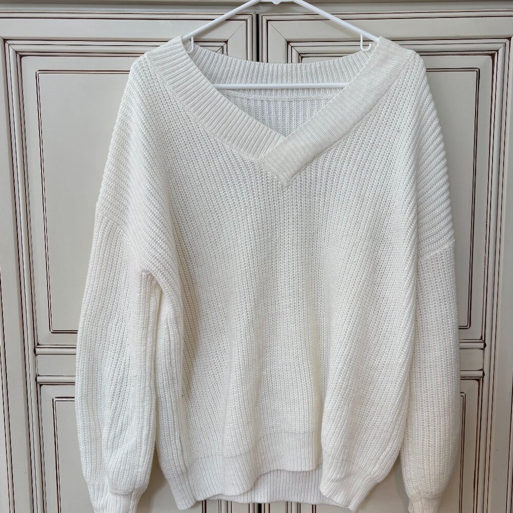 White Shein V-Neck Sweater